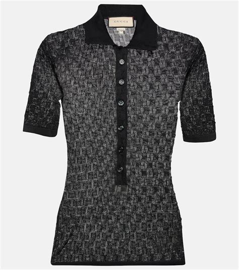 polo donna gucci nero|Gucci Geometric G Knitted Polo Shirt In Nero. .